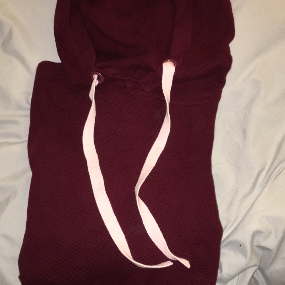 Maroon Hoodie with White Stripes on Sleeves